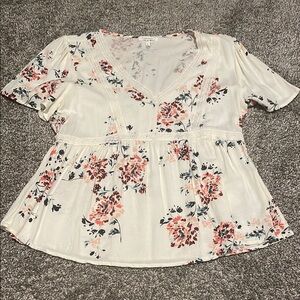 Maurices Cream Peplum Floral Blouse